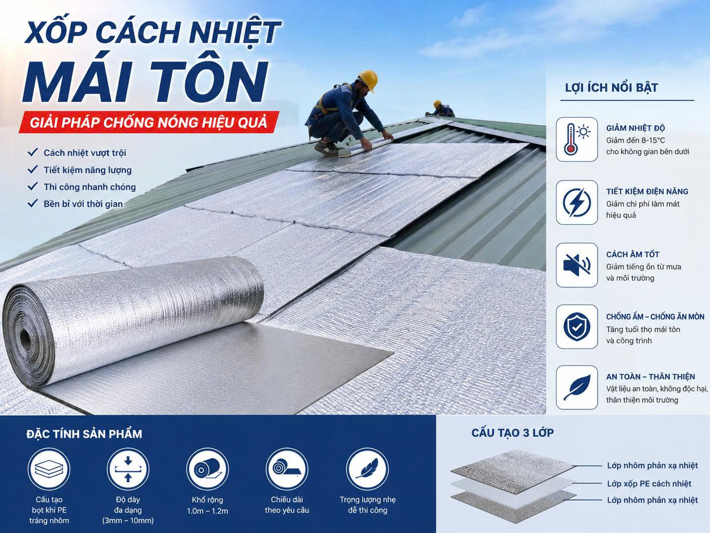 xốp cách nhiệt mái tôn