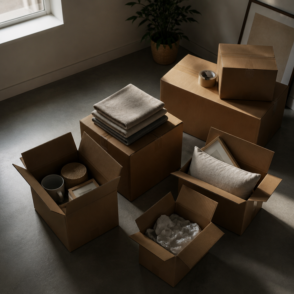 Đóng gói đồ dùng gia đình đơn giản với thùng carton và mút xốp thông thường