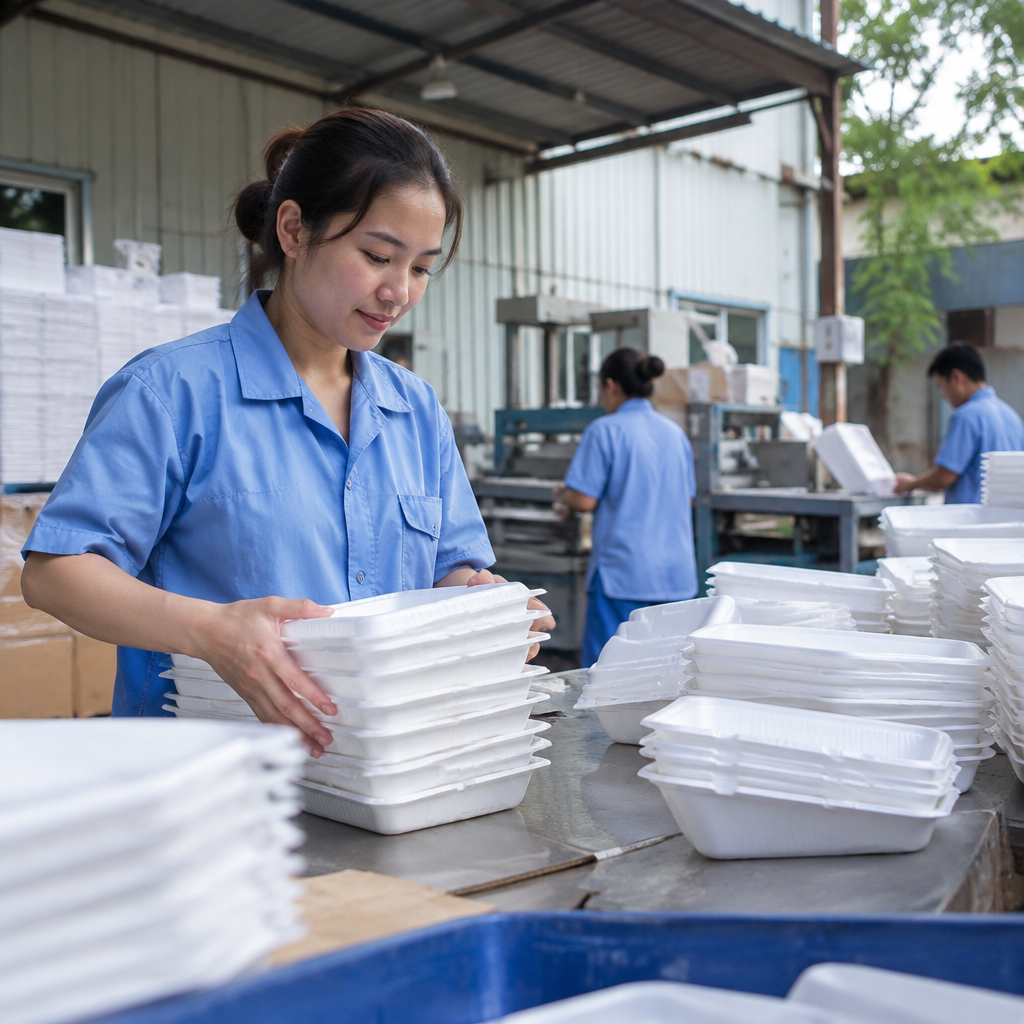 Dây chuyền sản xuất thực phẩm đóng gói bằng khay xốp