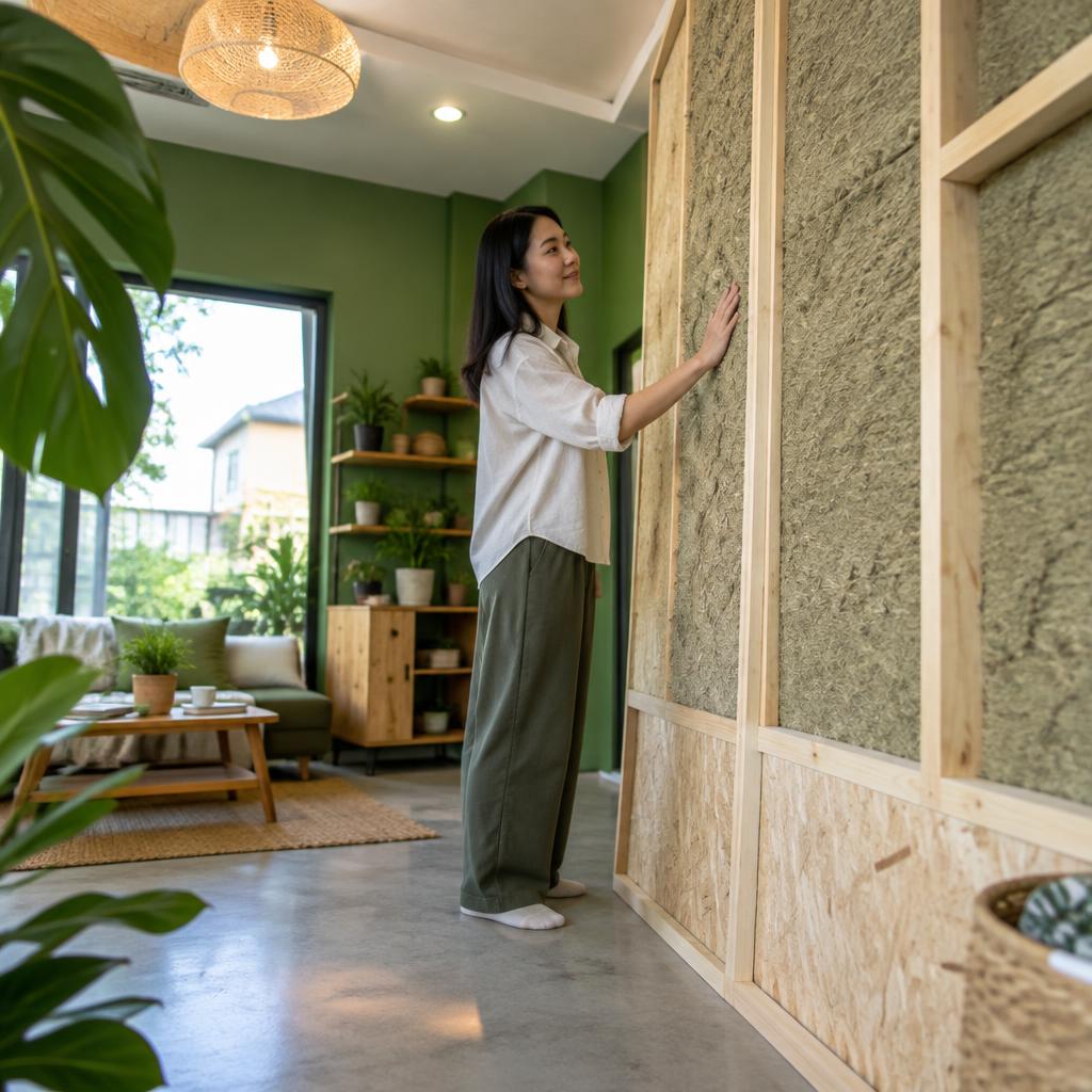 Người kiến trúc sư đang xem xét vật liệu cách nhiệt thân thiện với môi trường