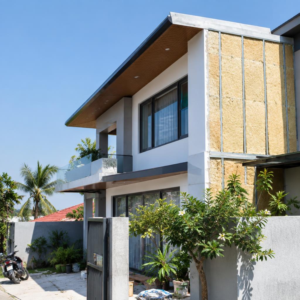 Mặt cắt của một bức tường hiện đại cho thấy lớp cách nhiệt bằng xốp XPS bên trong.