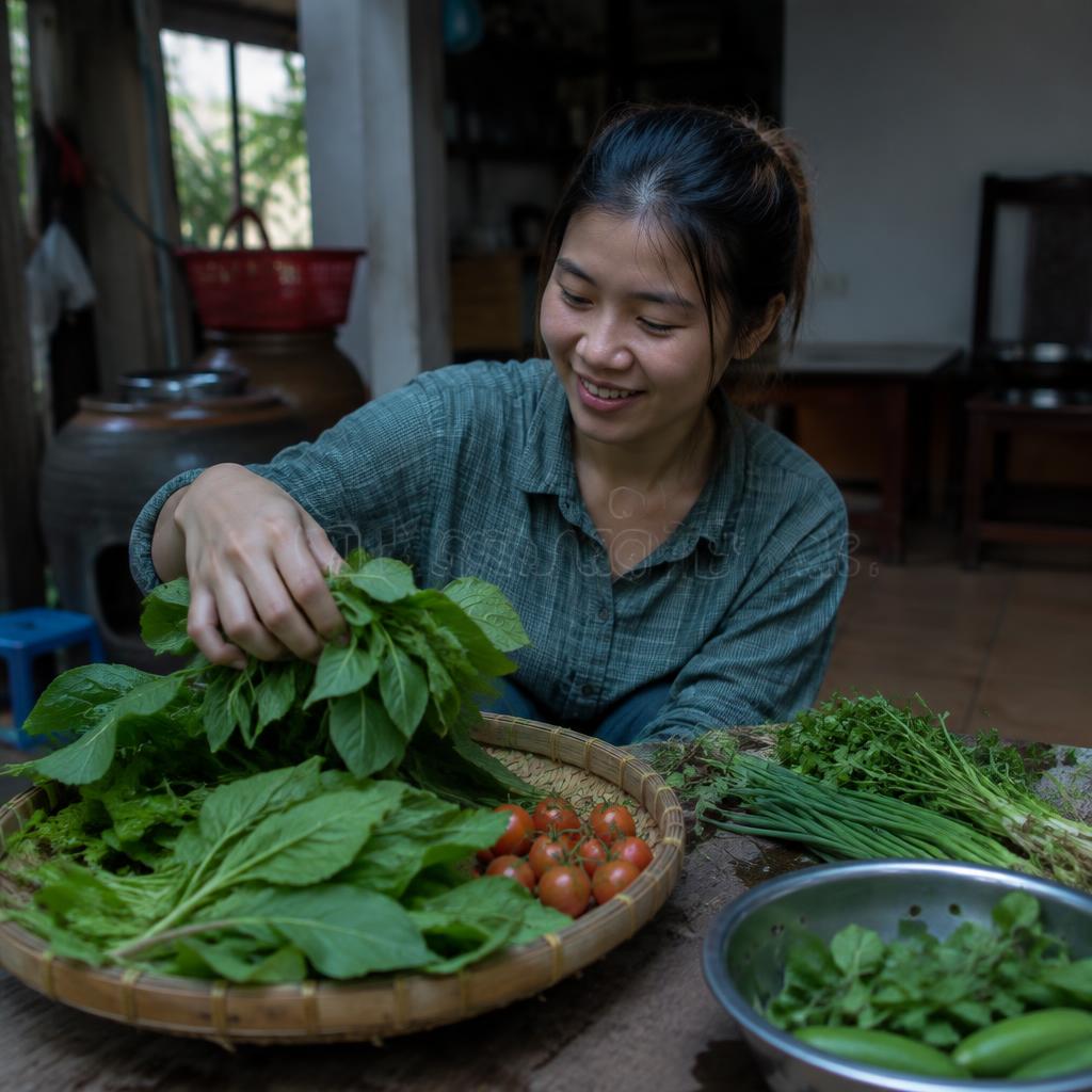 Một người đang thu hoạch rau xà lách tươi từ vườn nhà